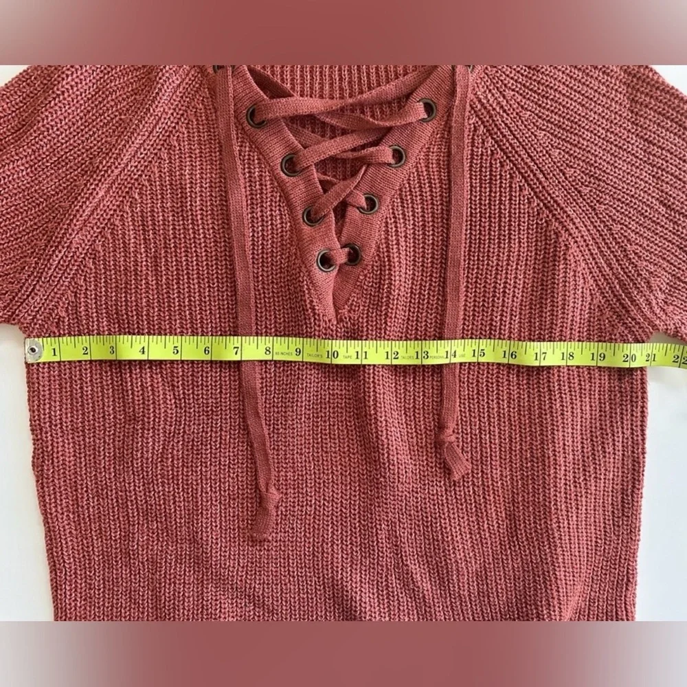 2Bella Oversized Rust/Burnt Orange Lace Up Knit Sweater
